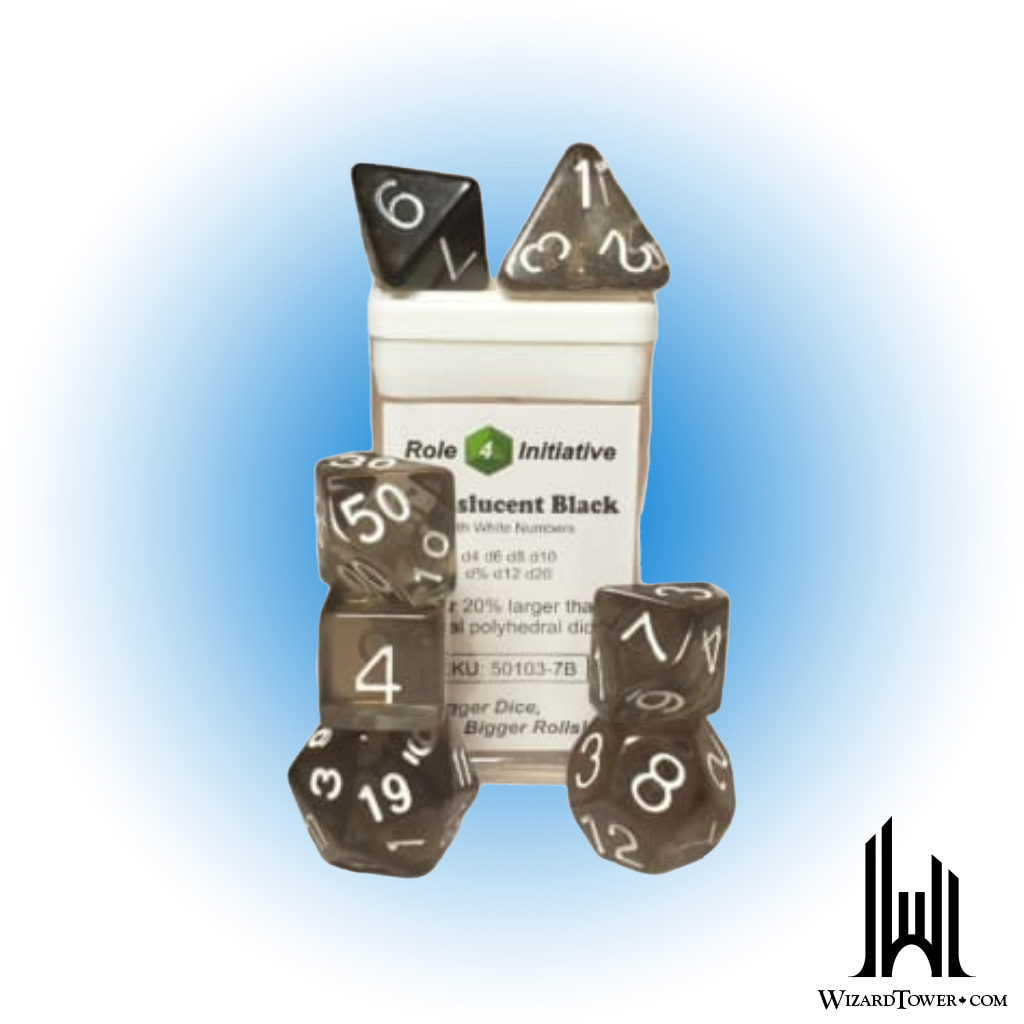 SET OF 7 DICE: TRANSLUCENT BLACK/WHITE